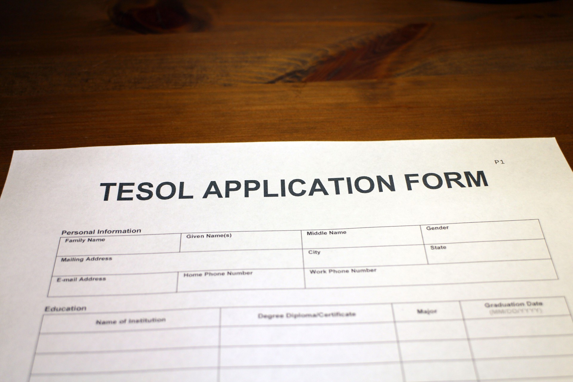 Teaching English application form